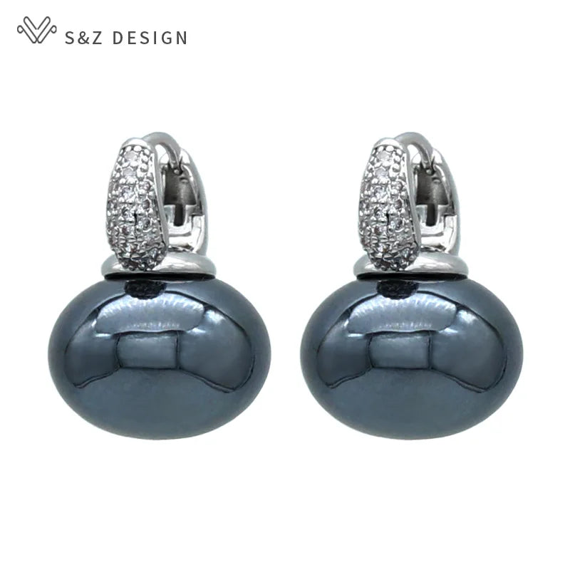 Women's Pearl & Cubic Zirconia Round Dangle Earrings