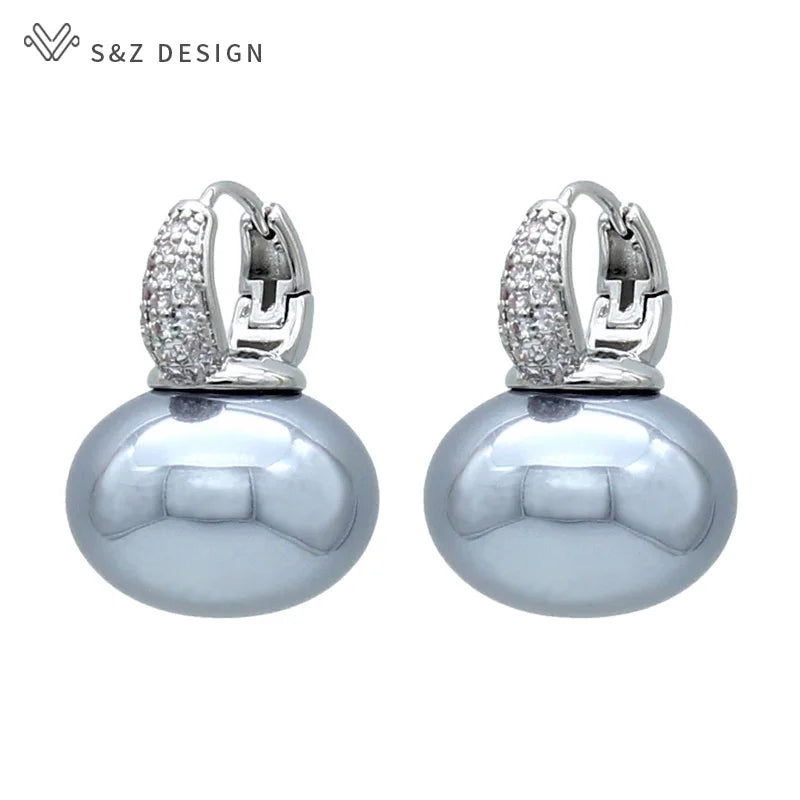 Women's Pearl & Cubic Zirconia Round Dangle Earrings