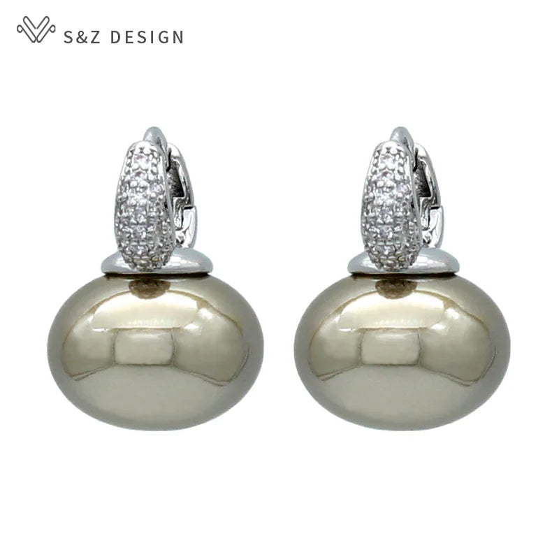 Women's Pearl & Cubic Zirconia Round Dangle Earrings