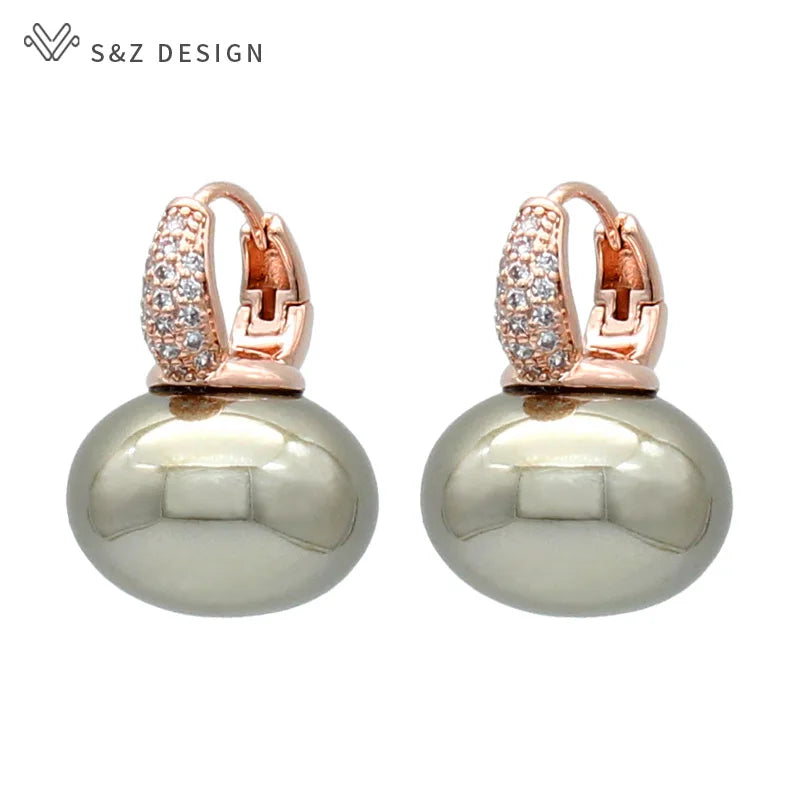 Women's Pearl & Cubic Zirconia Round Dangle Earrings