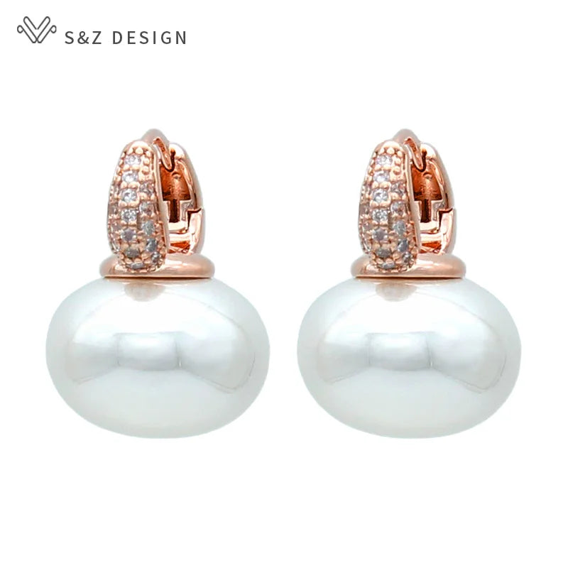 Women's Pearl & Cubic Zirconia Round Dangle Earrings