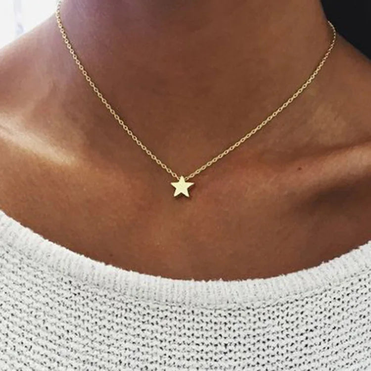 Women's Gold & Silver Star Pendant Choker Necklace