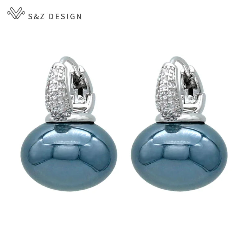 Women's Pearl & Cubic Zirconia Round Dangle Earrings