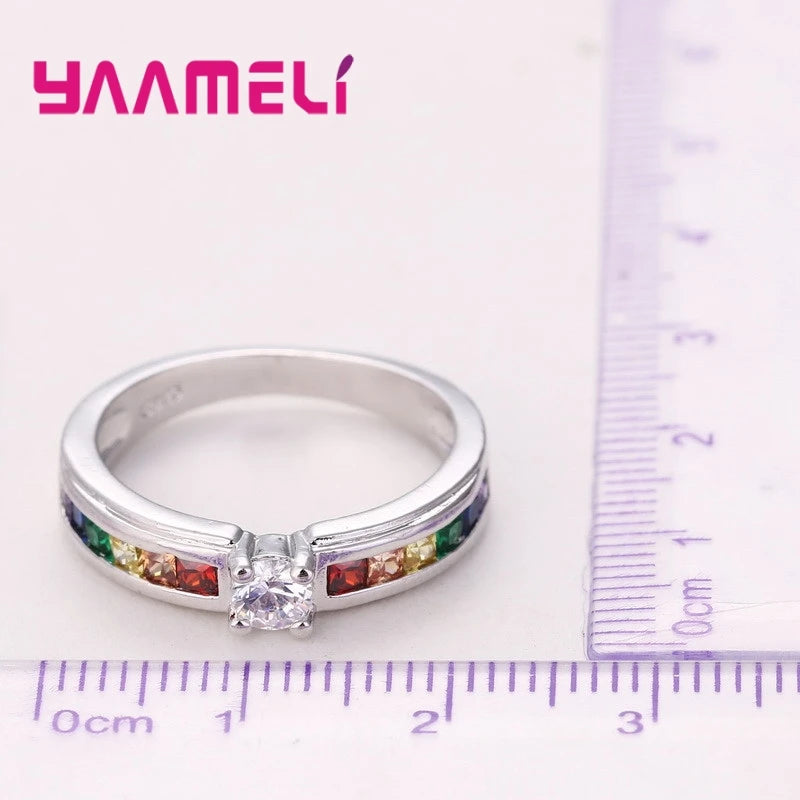 Women's 925 Sterling Silver Rainbow CZ Wedding Ring