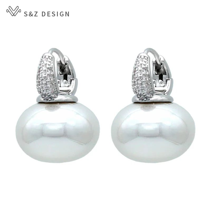 Women's Pearl & Cubic Zirconia Round Dangle Earrings