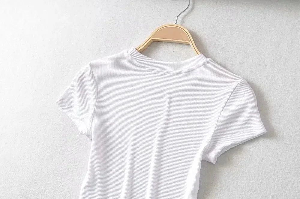 O-Neck Slim Stretch Crop Tee
