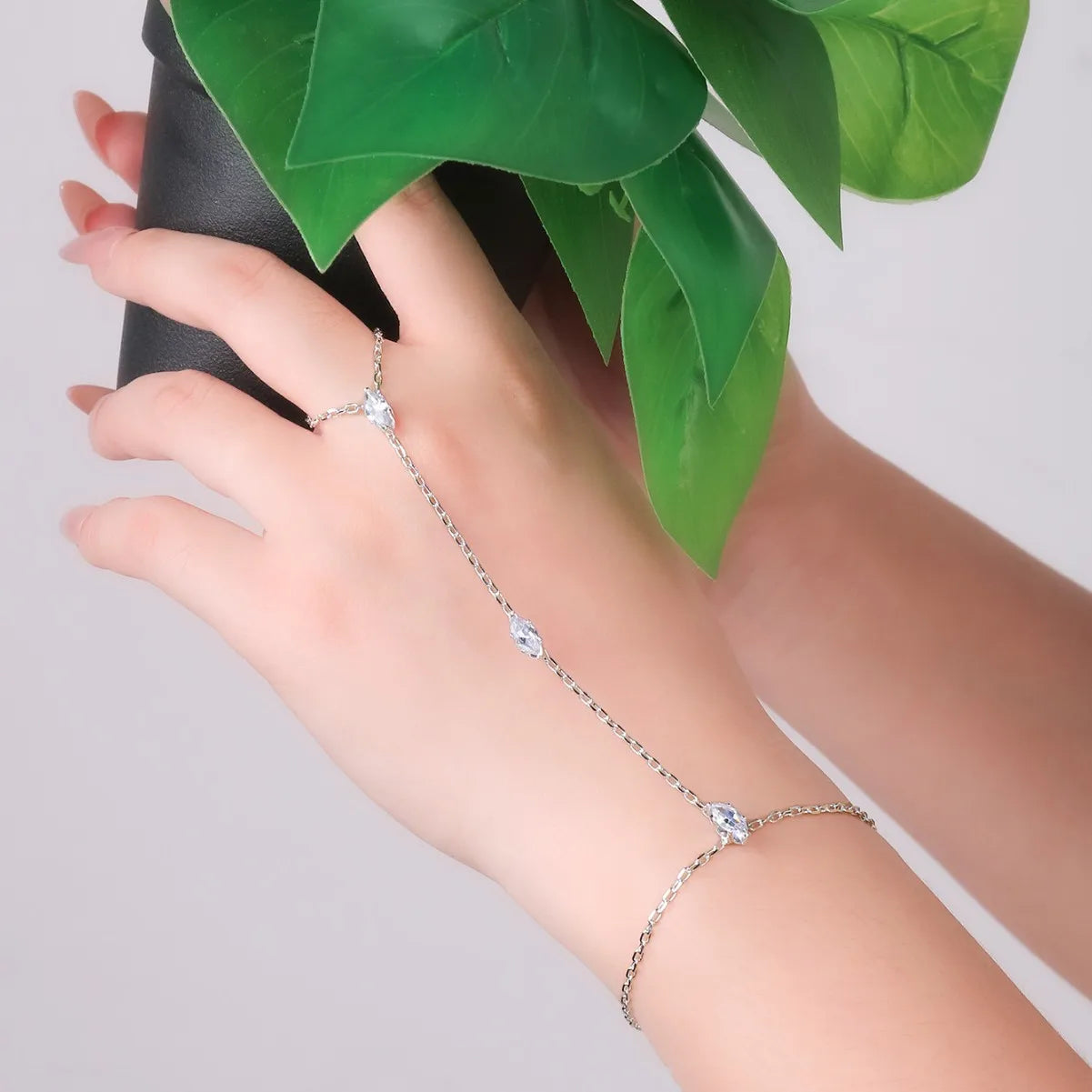 ZAKOL 2025 New Bohemia Rhombus Crystal Zircon Bracelet Hand Jewelry for Women Simple Thin Chain Finger Bracelet Jewelry