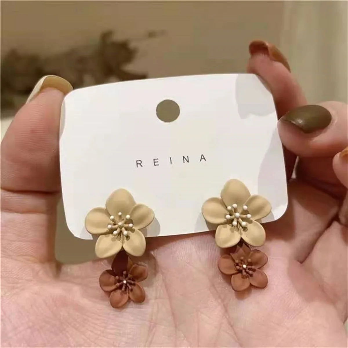 Women's Two-Tone Flower Drop Dangle Earrings