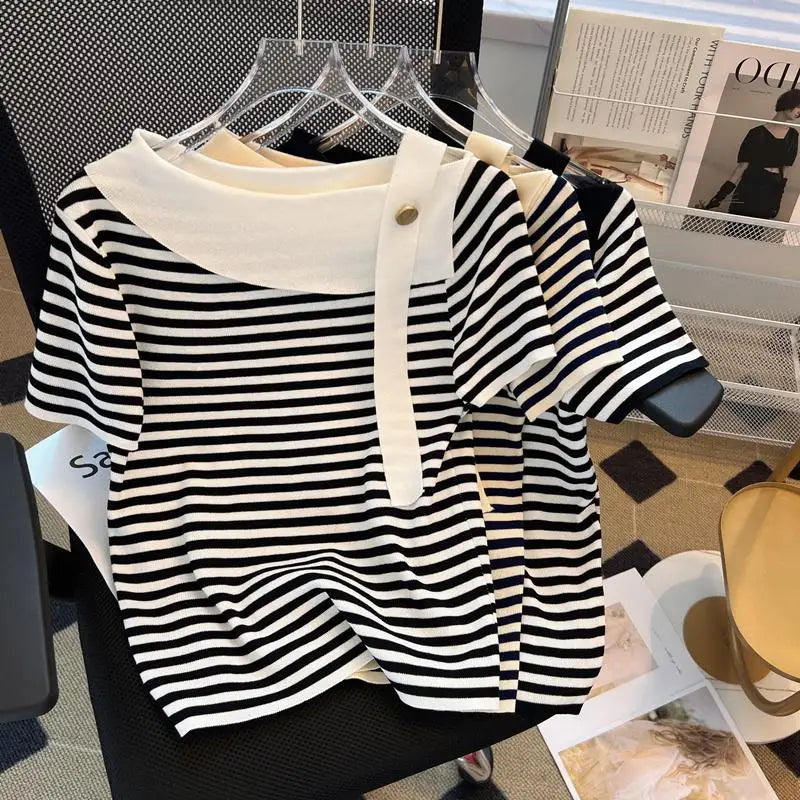 Striped Knit Batwing Pullover