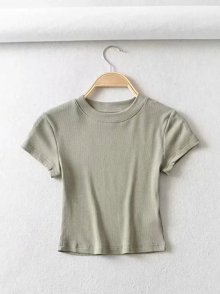 O-Neck Slim Stretch Crop Tee