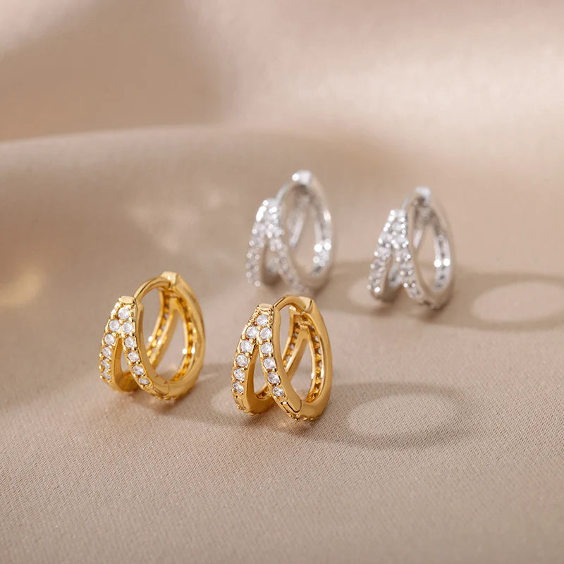 Women's Zircon Star Huggie Hoop Earrings in Gold Stainless Steel