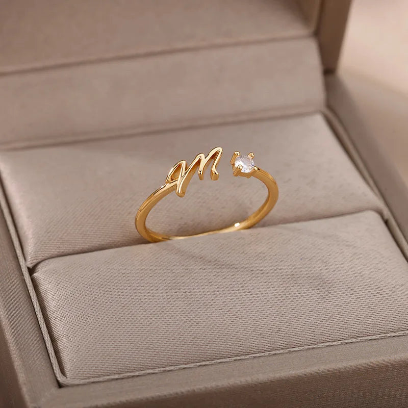 Tiny Initial Letter Rings For Women Stainless Steel A-Z Letters Adjustable Ring Female Christmas Aesthetic Jewelry bijoux femme