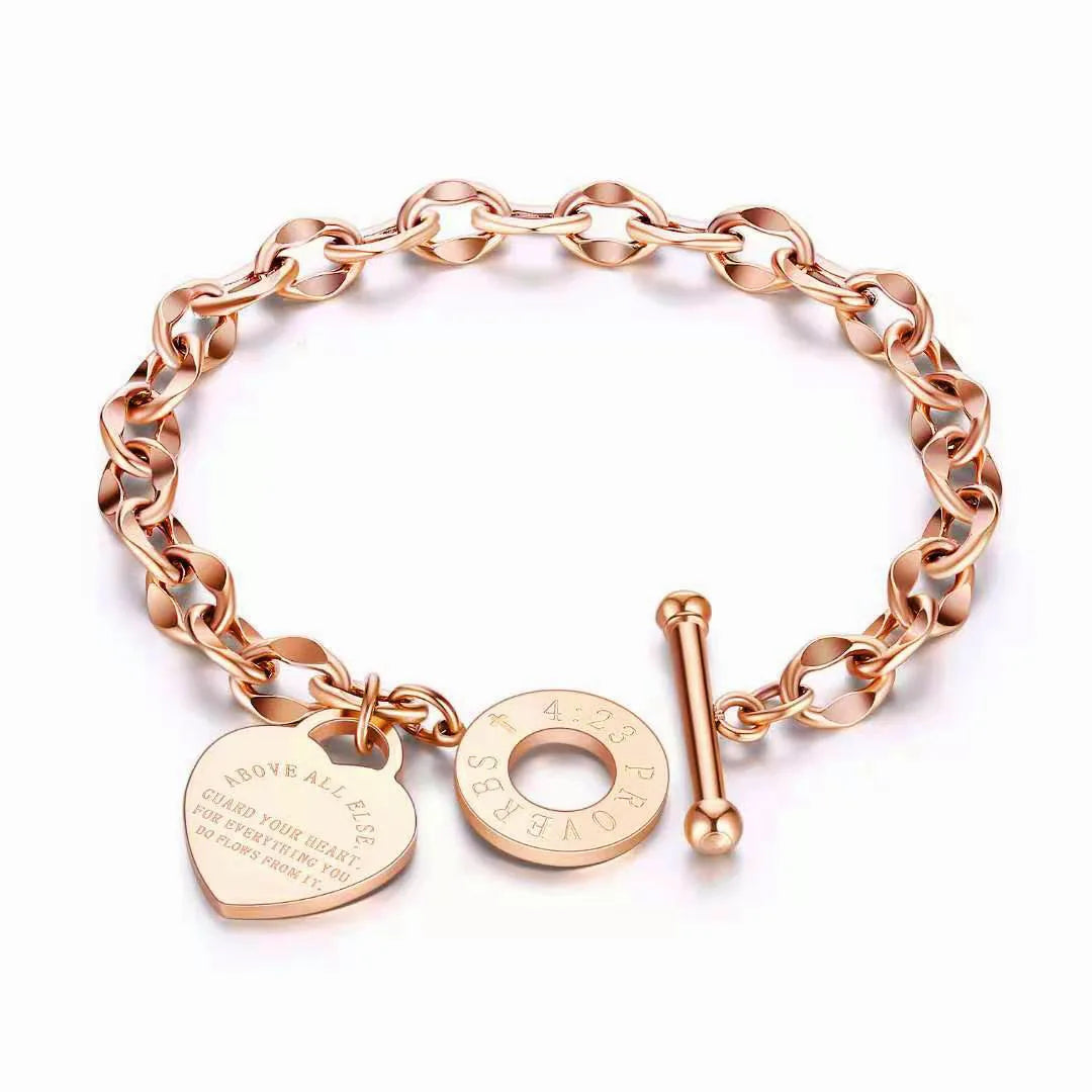 Double Heart OT Buckle Stainless Steel Couple Bracelet