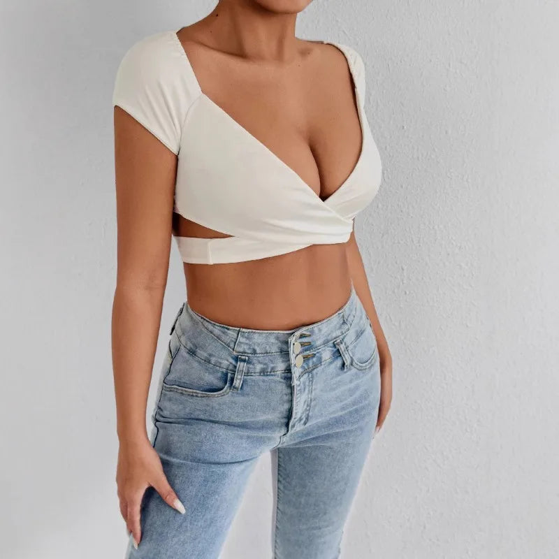 V-Neck Push Up Crop Top