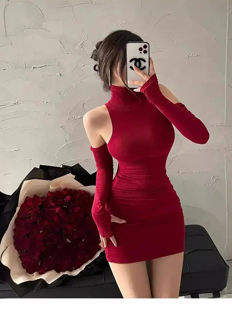 High Neck Slim Fit Mini Dress