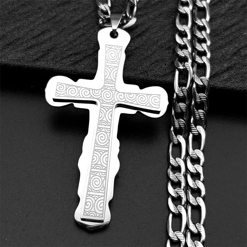 Fashion personality Cross Religious Pendant Men's Faith Stainless steel Gold plated Cross Necklace Punk Jewelry Accessories