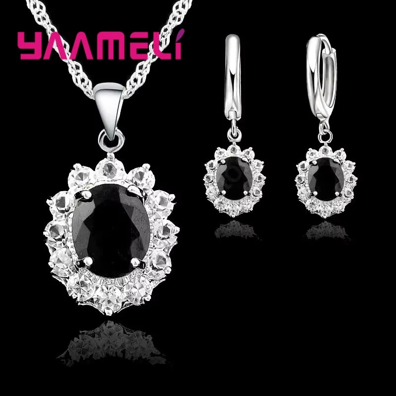 Women's Elegant Princess CZ Crystal Necklace & Earring Set
