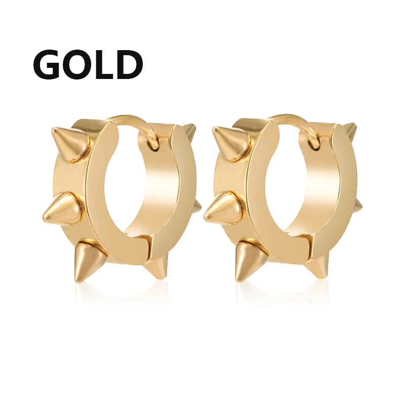 Unisex Black & Gold Stainless Steel Fake Earrings
