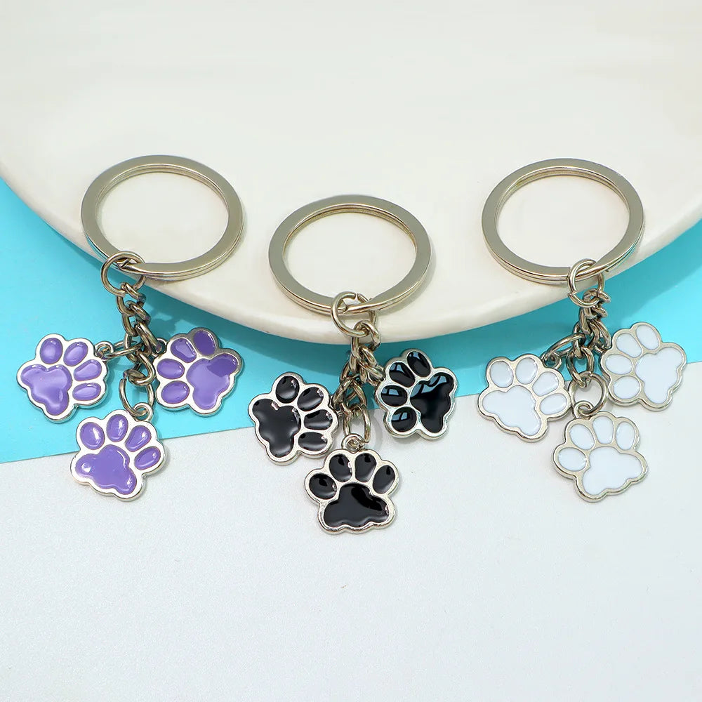 Cute Enamel Paw Print Keychain & Jewelry Gift Set