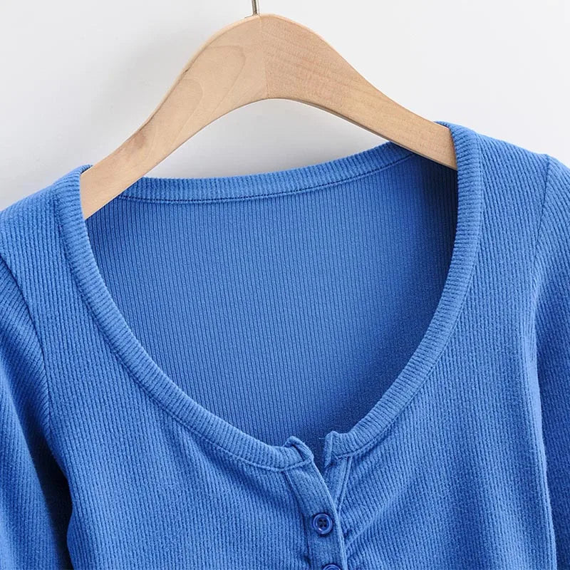 Long Sleeve Button Crop Top