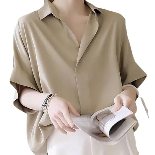 Chiffon Ruched Short Sleeve Blouse