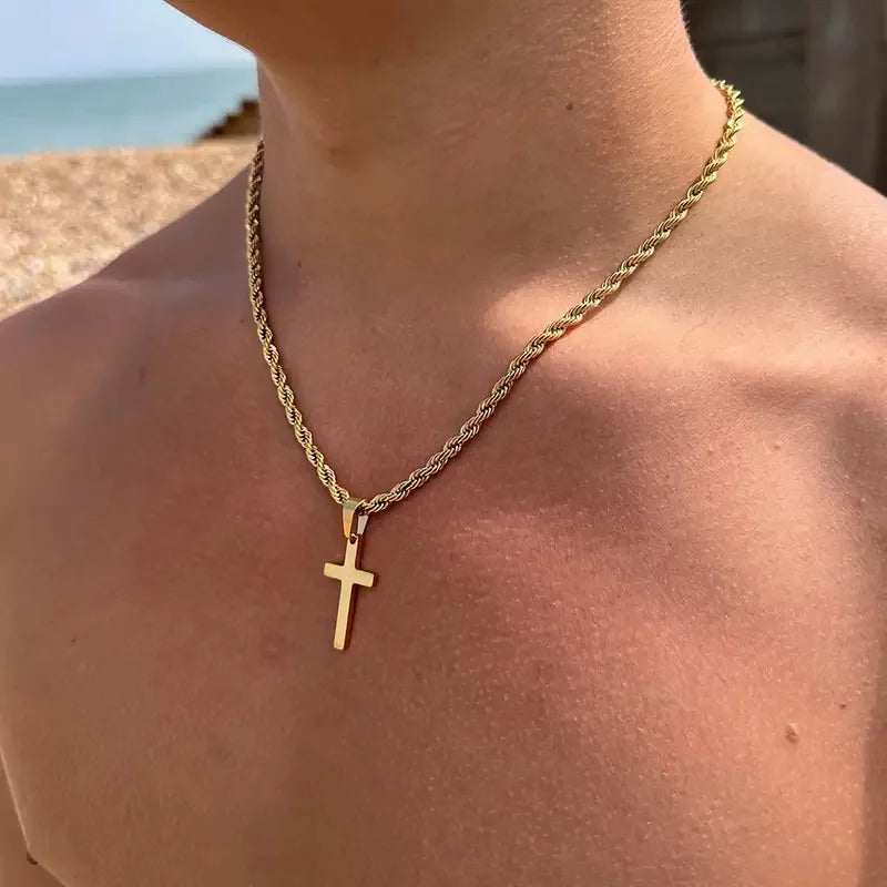 Gold Cross Stainless Steel Pendant Necklace