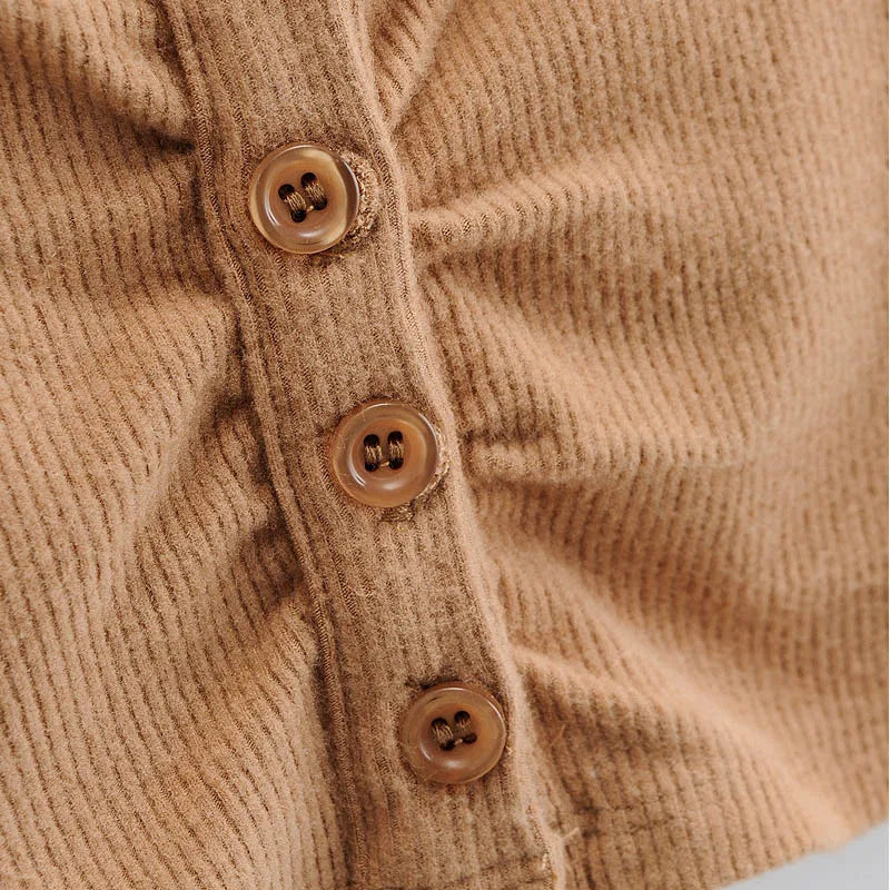 Long Sleeve Button Crop Top