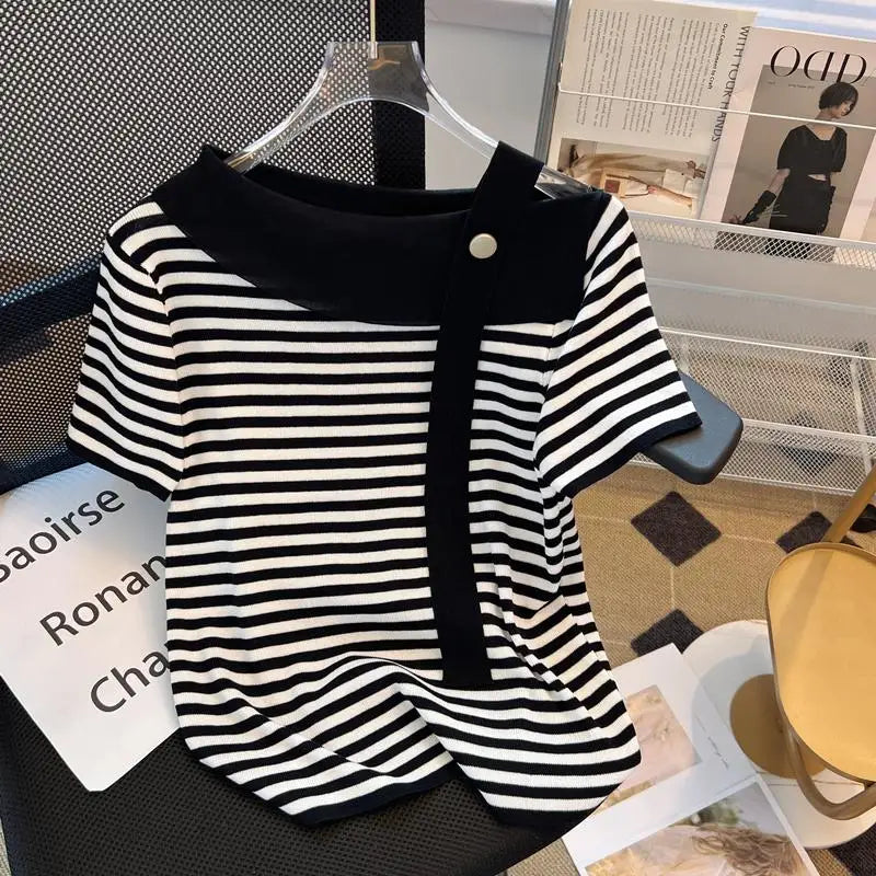 Striped Knit Batwing Pullover