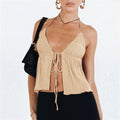 Bowknot Lace-Up Halter Crop Top
