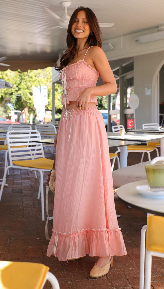 Bow Pleated Halter Top & Skirt Set
