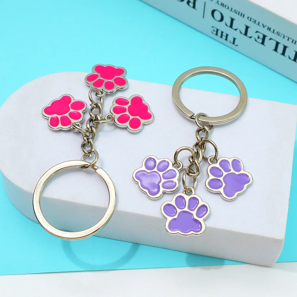 Cute Enamel Paw Print Keychain & Jewelry Gift Set