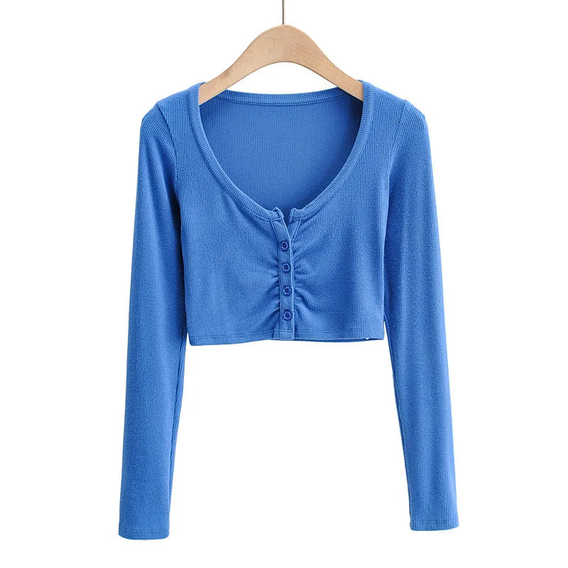 Long Sleeve Button Crop Top
