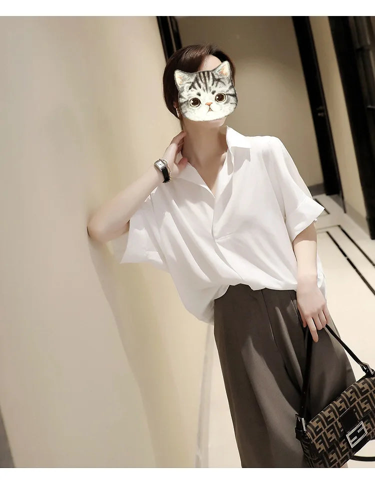 Chiffon Ruched Short Sleeve Blouse