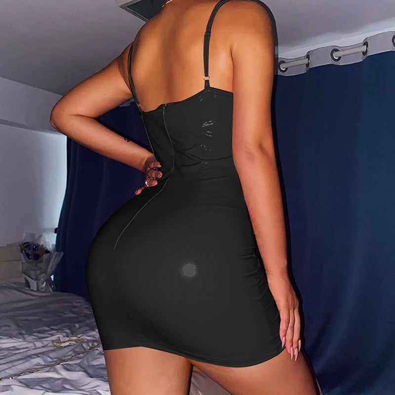 Faux Leather Zipper Mini Dress