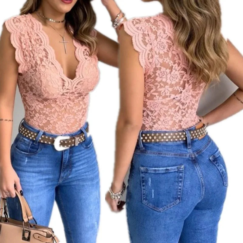 V-Neck Lace Hollow Out Vest