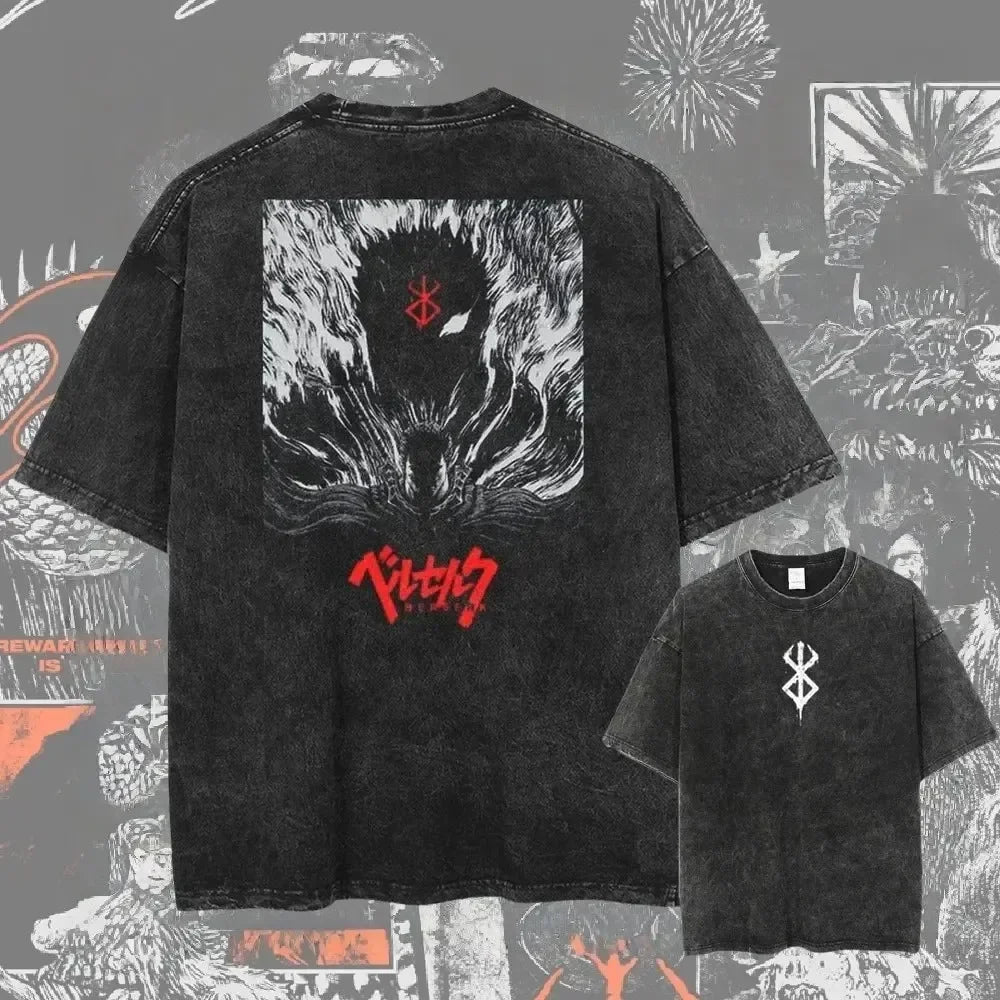 New Arrival Mens Clothes Tee Shirt Homme Graphic T-Shirts Men Tshirt for Men Ropa Hombre Washed Anime Berserk Baggy Camisetas