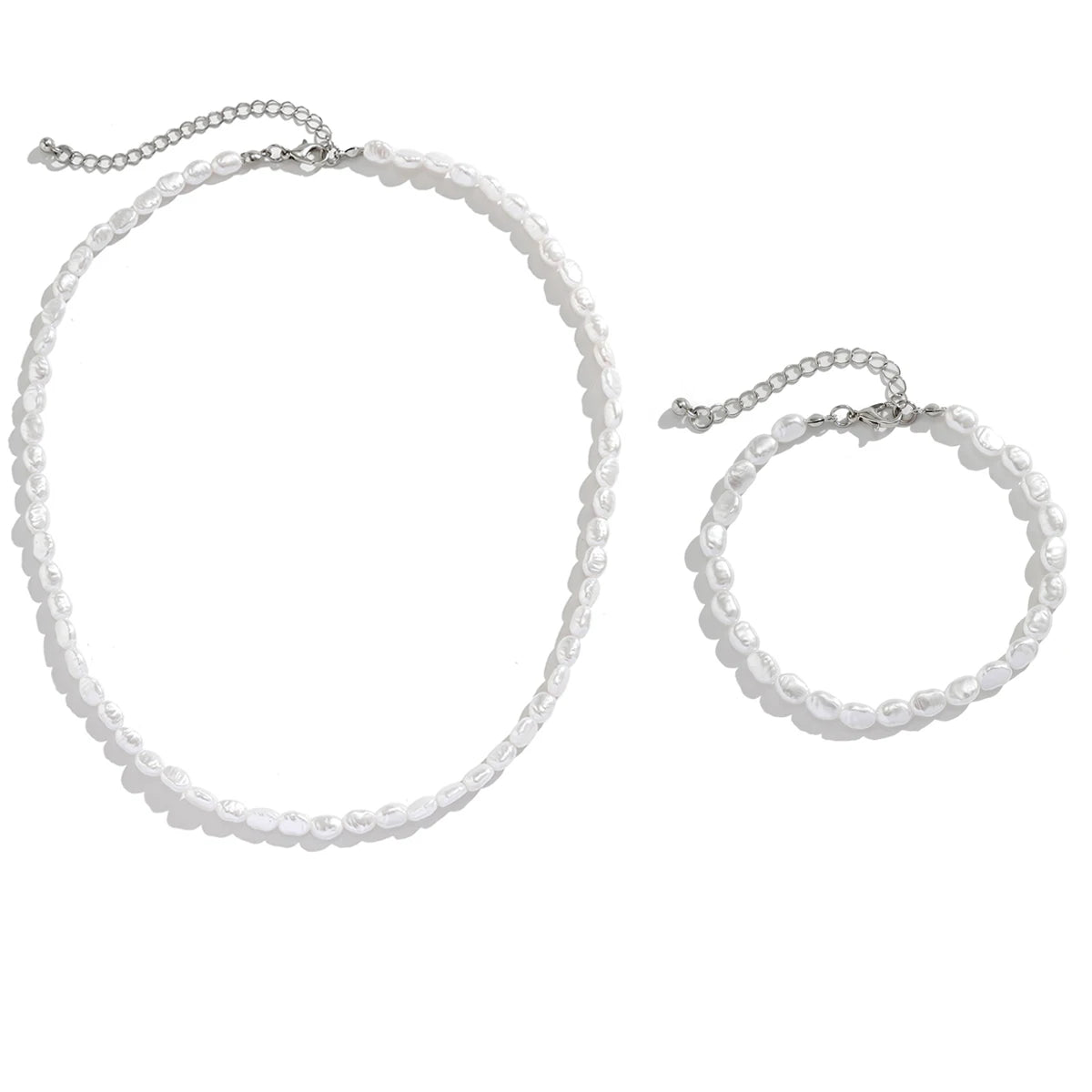 Salircon New Simple Imitation Pearl Necklace Bracelet Set Women Pendant Vintage Exquisite Clavicle Chains Party Accessory Gift