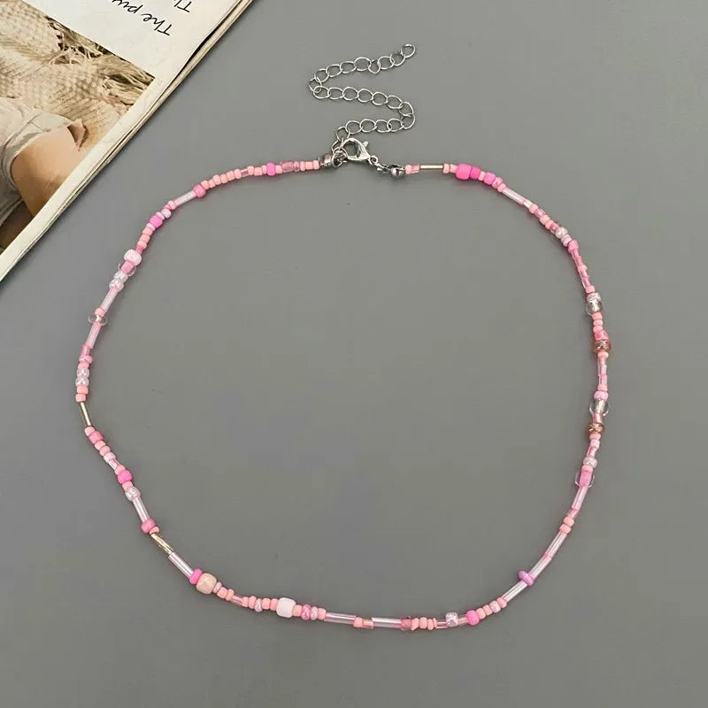 Women's Colorful Glass Beads Choker Necklace