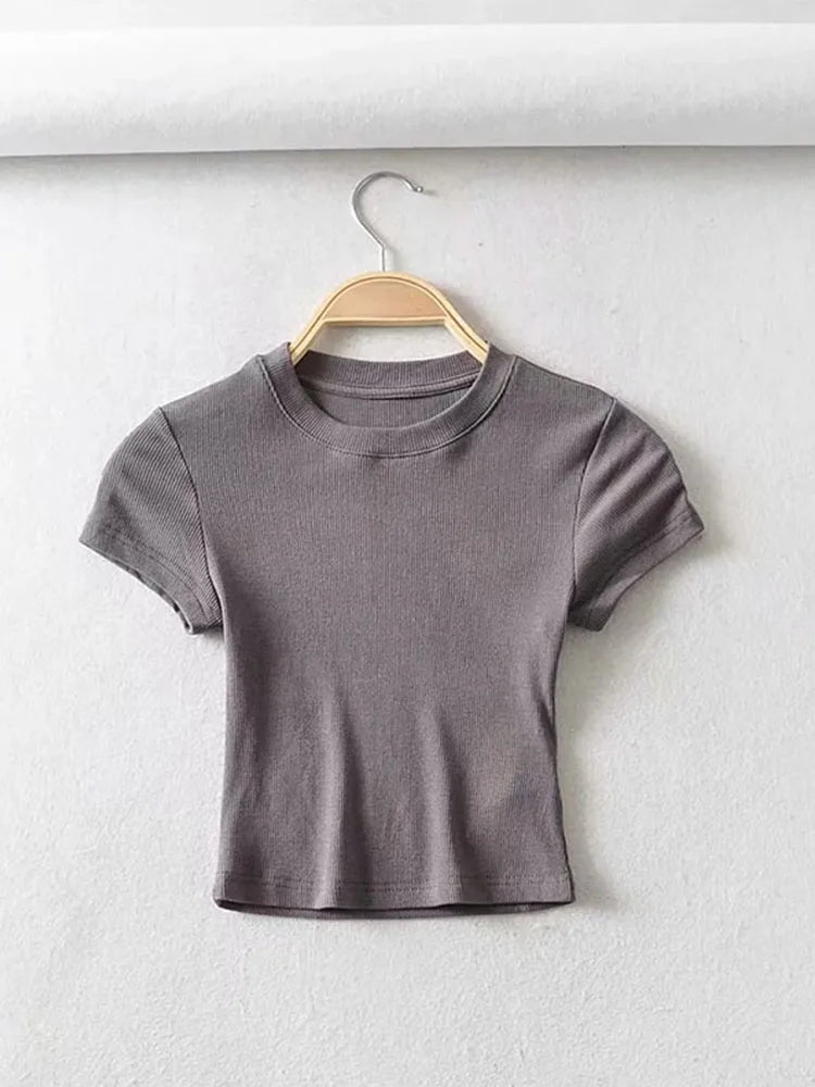 O-Neck Slim Stretch Crop Tee