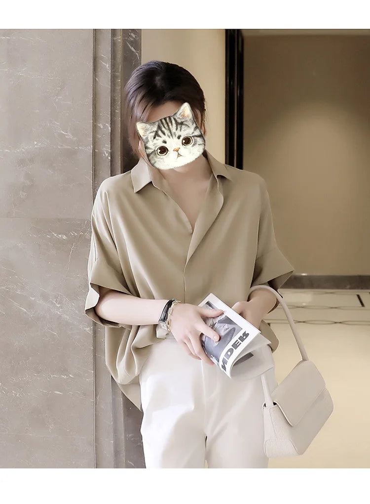 Chiffon Ruched Short Sleeve Blouse