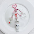 Cute Flocked Kitten Keychain with Five-Pointed Star Cat Paw Love Mobile Phone Chain Lanyard Pendant for Earphones & Cameras