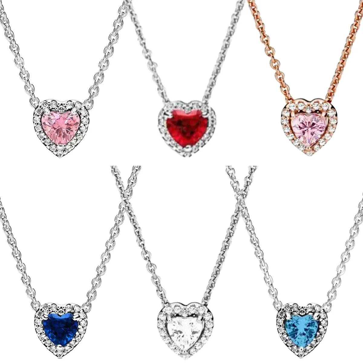 Colorful Heart Shaped 925 Sterling Silver Pendant Necklace