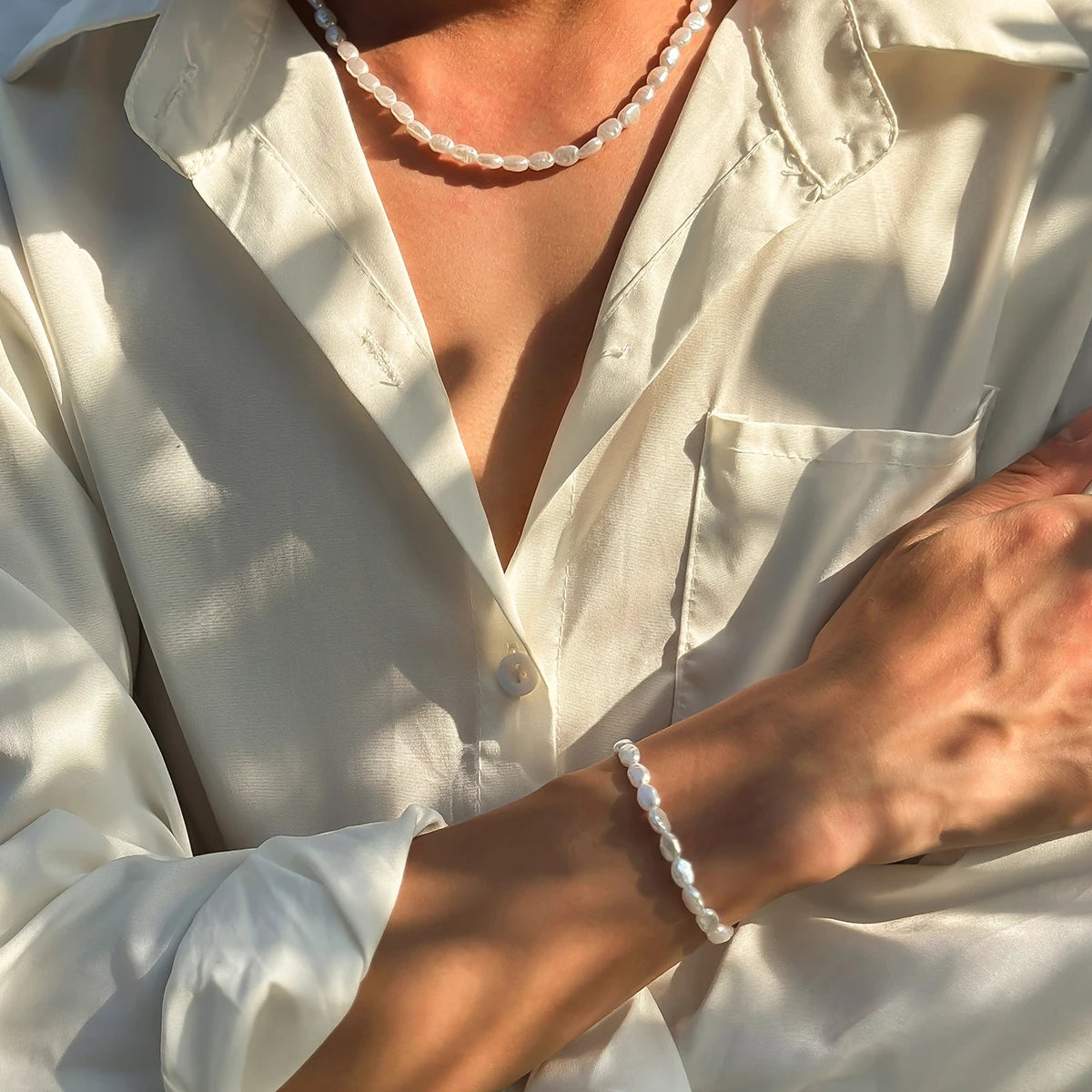 Salircon New Simple Imitation Pearl Necklace Bracelet Set Women Pendant Vintage Exquisite Clavicle Chains Party Accessory Gift