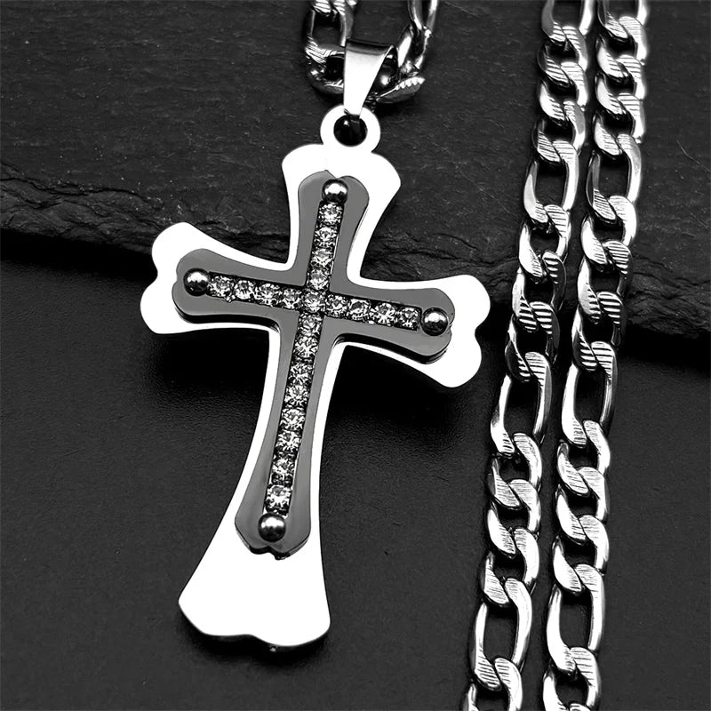Fashion personality Cross Religious Pendant Men's Faith Stainless steel Gold plated Cross Necklace Punk Jewelry Accessories