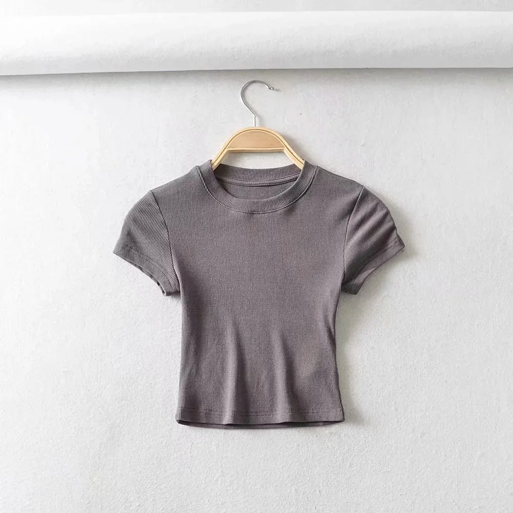 O-Neck Slim Stretch Crop Tee