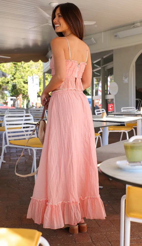 Bow Pleated Halter Top & Skirt Set