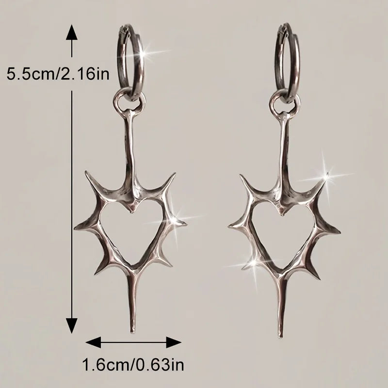 Retro Gothic Thorn Heart Spike Drop Earrings