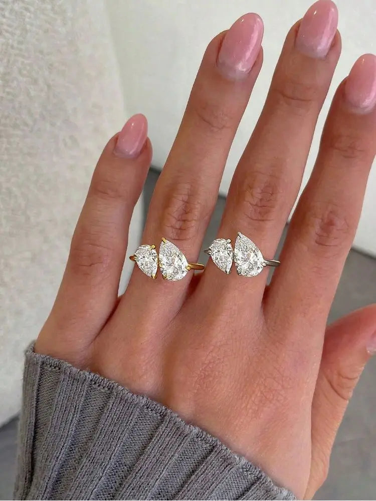 925 Sterling Silver Sparkling Water Drop Interweaving Dazzling Clear Pear CZ Finger Rings For Women Gift Wedding  Fine Jewelry