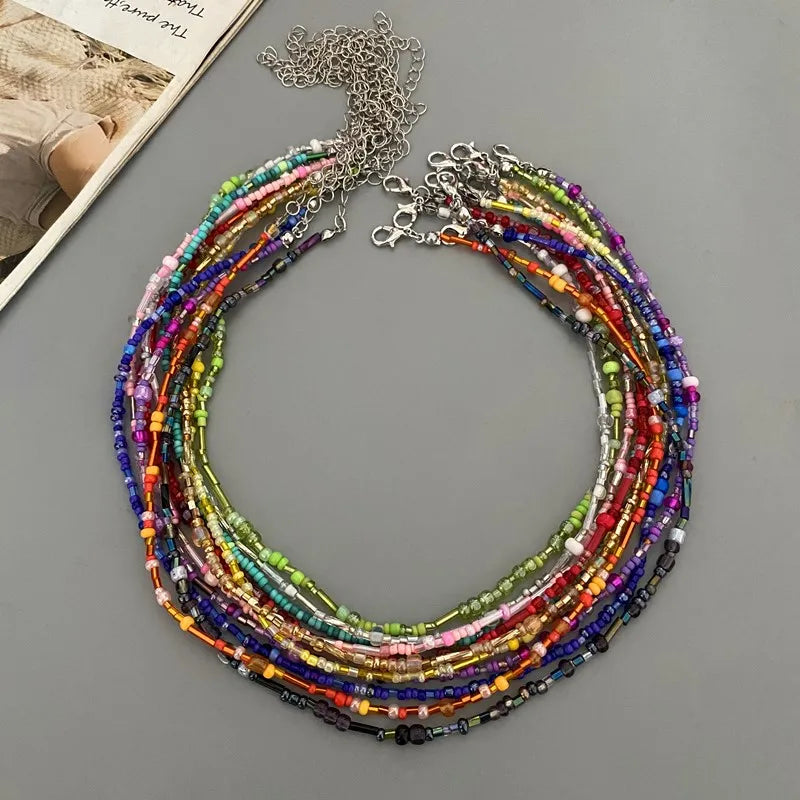 Women's Colorful Glass Beads Choker Necklace