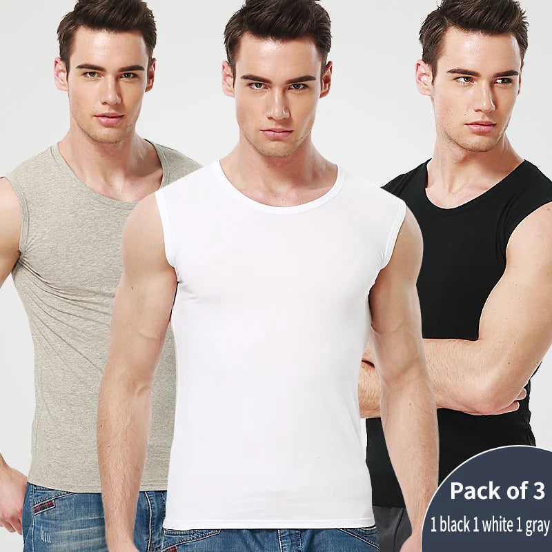 Slim Fit Sleeveless Cotton Vest (3-Pack)